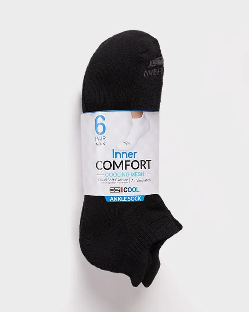 32 DEGREEES Men's 6 Pack Comfort Ankle Socks | Anti-Odor | Cushioned Heel | Arch Support| Active | Casual | Work