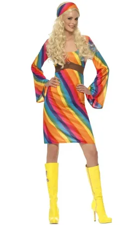 70s Rainbow Hippie Womens Plus Size Costume