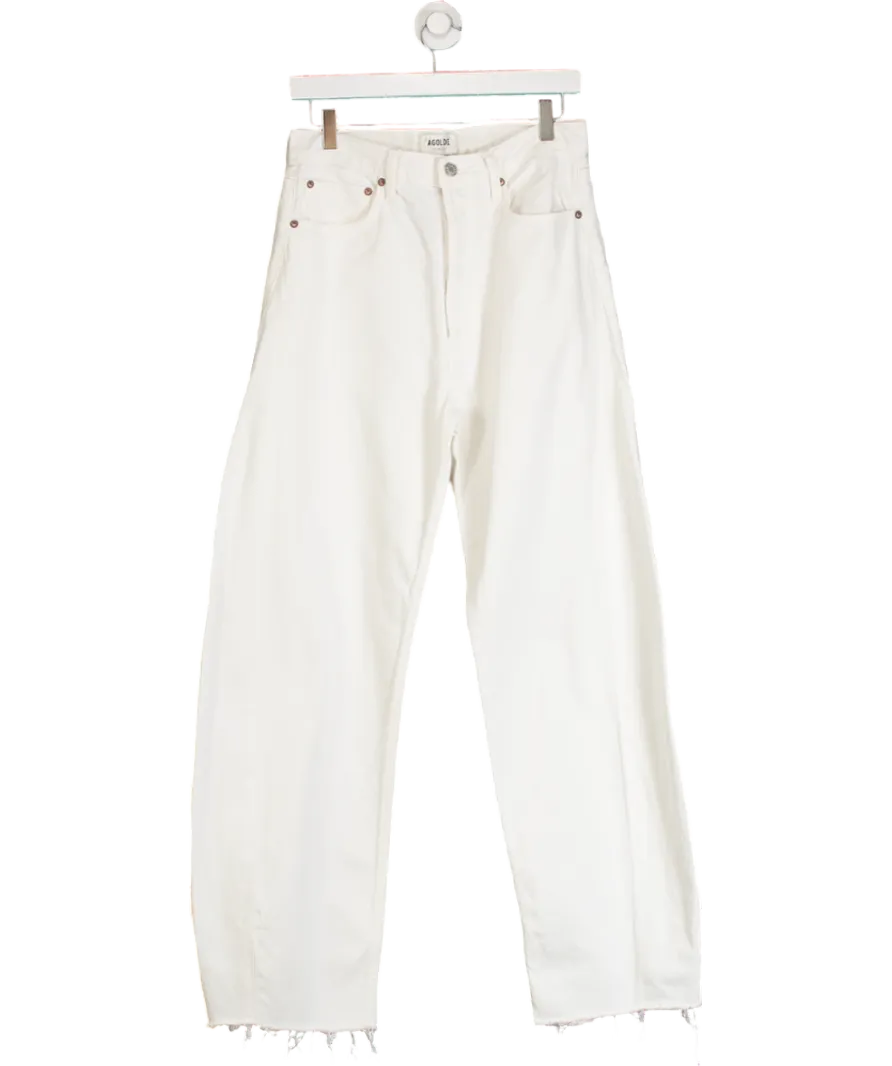 AGOLDE White Luna Frayed High-rise Barrel-leg Jeans W27