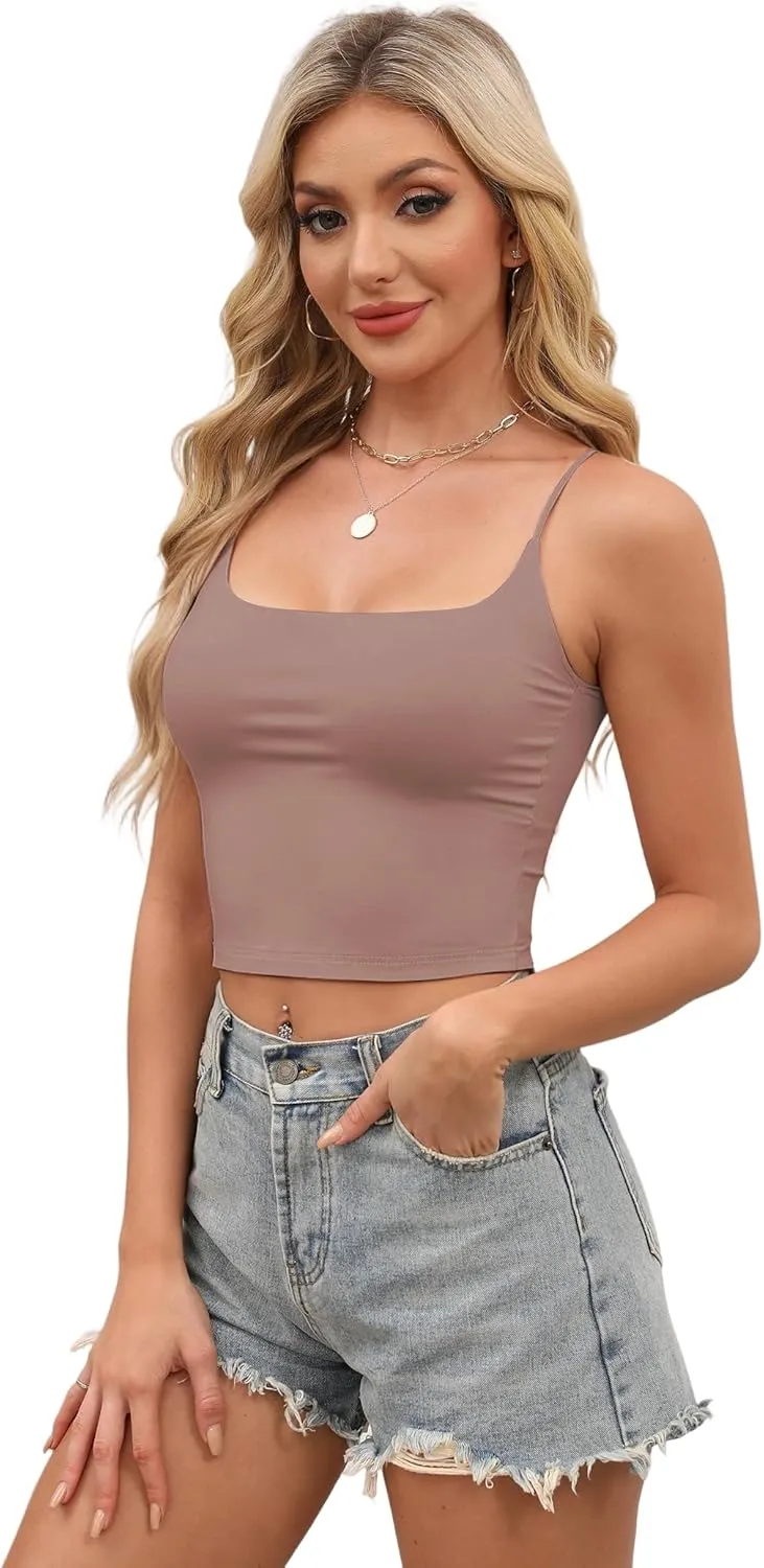 Buauty 4 Packs Crop Tops Spaghetti Strap Tank Tops for Women, Basic cami Crop Tank top Double Lined Camisole Tops