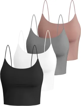 Buauty 4 Packs Crop Tops Spaghetti Strap Tank Tops for Women, Basic cami Crop Tank top Double Lined Camisole Tops