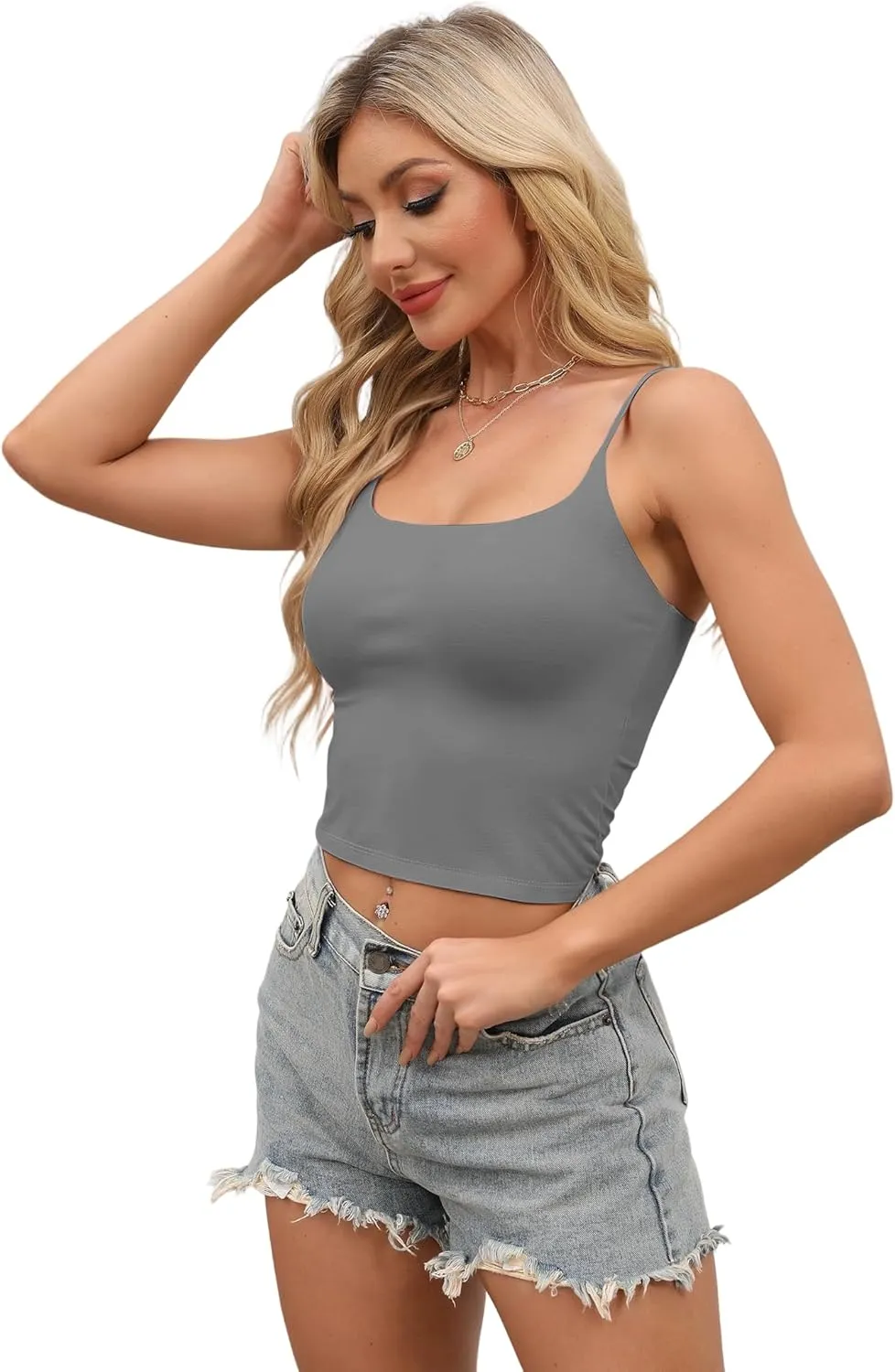 Buauty 4 Packs Crop Tops Spaghetti Strap Tank Tops for Women, Basic cami Crop Tank top Double Lined Camisole Tops