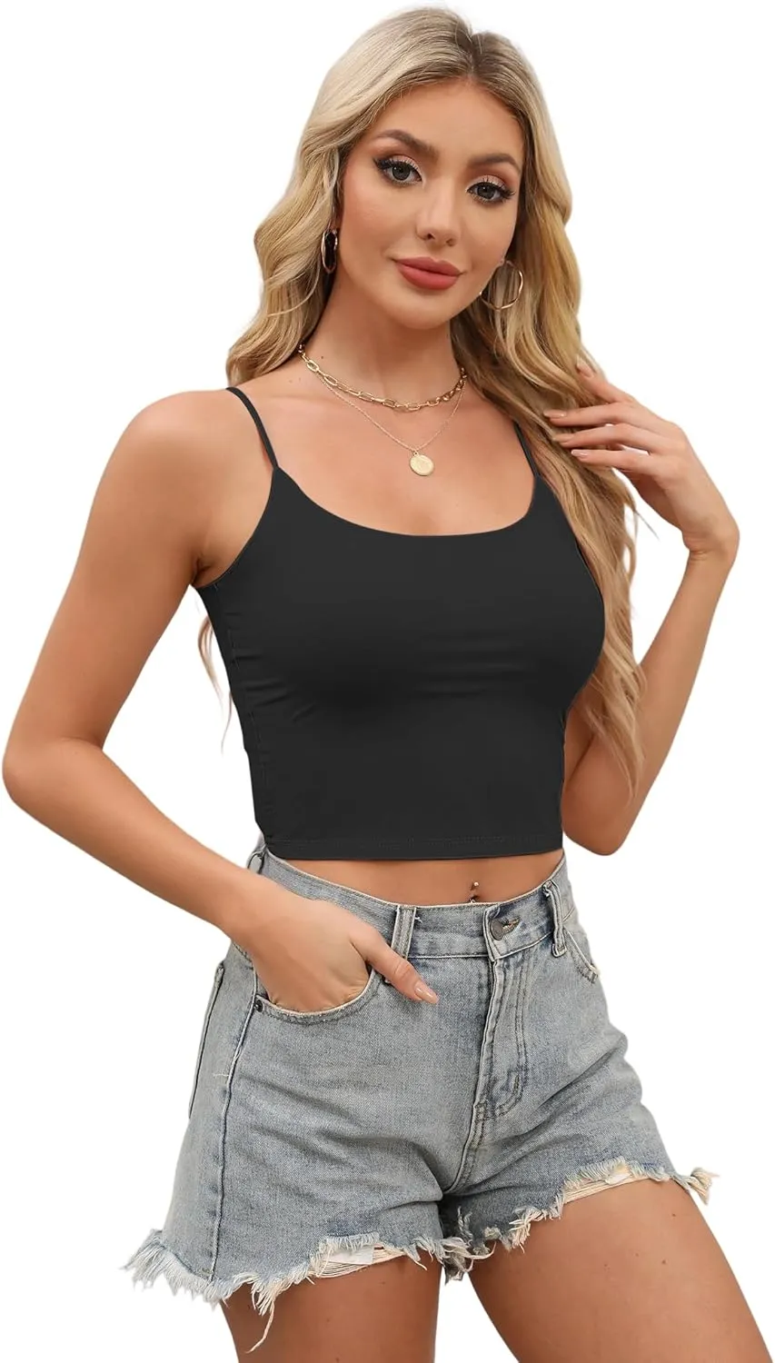 Buauty 4 Packs Crop Tops Spaghetti Strap Tank Tops for Women, Basic cami Crop Tank top Double Lined Camisole Tops