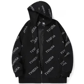 Casual Black Full Print Hooded Jacket