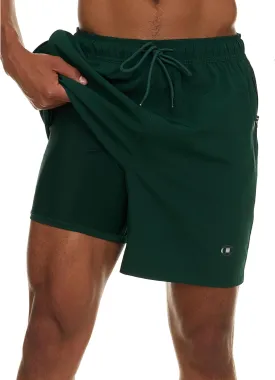 Champion Mens Swim Trunks with Compression Liner, 2 in 1 Mens Bathing Suit Shorts, 7 Inch Inseam Board Shorts for Swimming