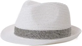 Fancet Packable Straw Fedora Panama Sun Summer Beach Hat Cuban Trilby Men Women 56-67cm