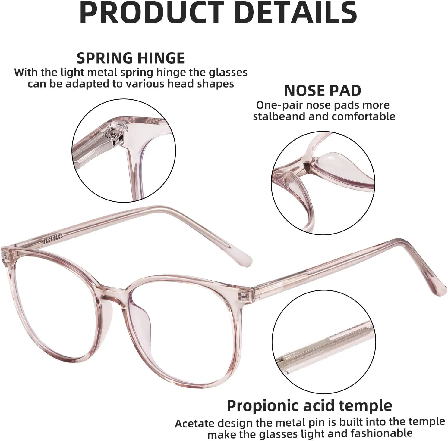 FONHCOO Blue Light Blocking Glasses Fashion Round TR90 Frame Transparent Eyewear Anti UV Computer Glasses for Women Men