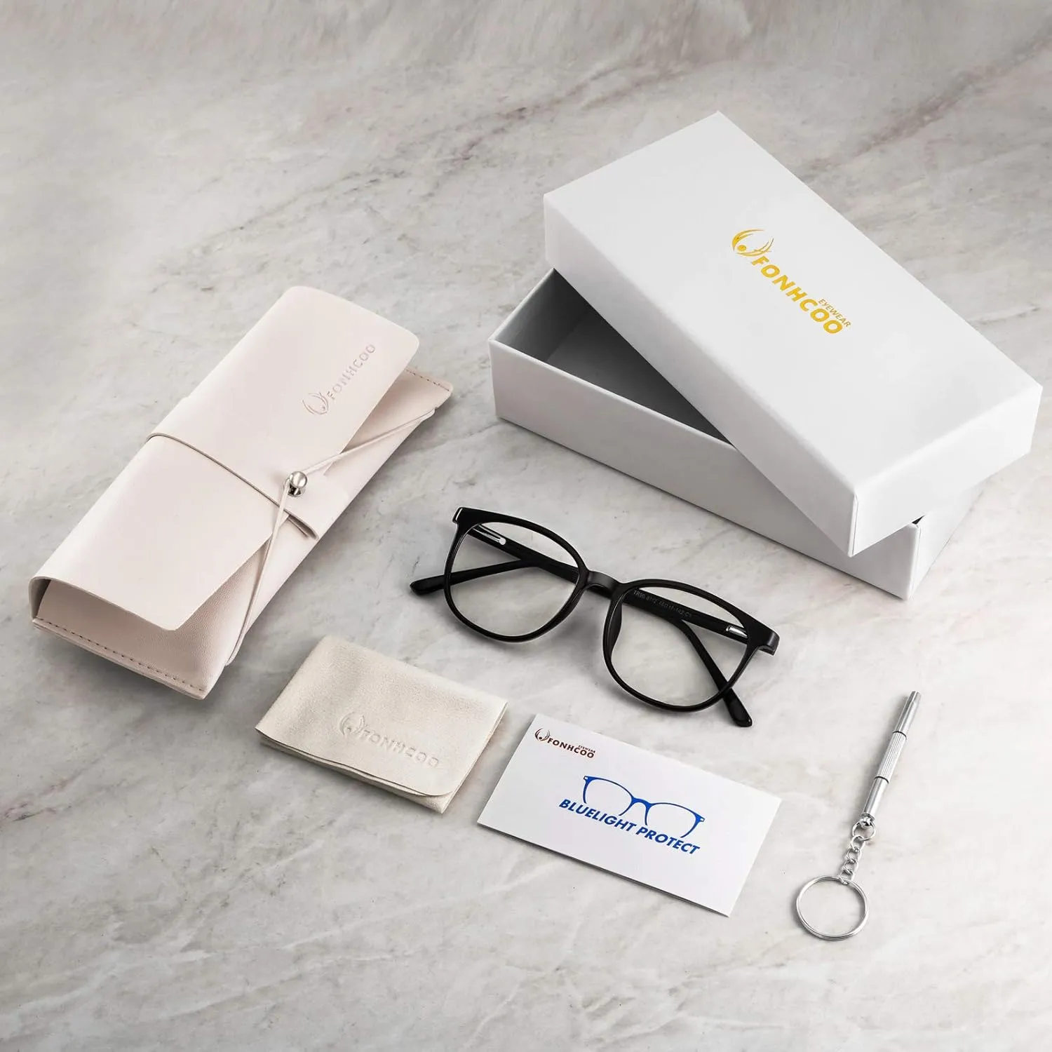FONHCOO Blue Light Blocking Glasses Fashion Round TR90 Frame Transparent Eyewear Anti UV Computer Glasses for Women Men
