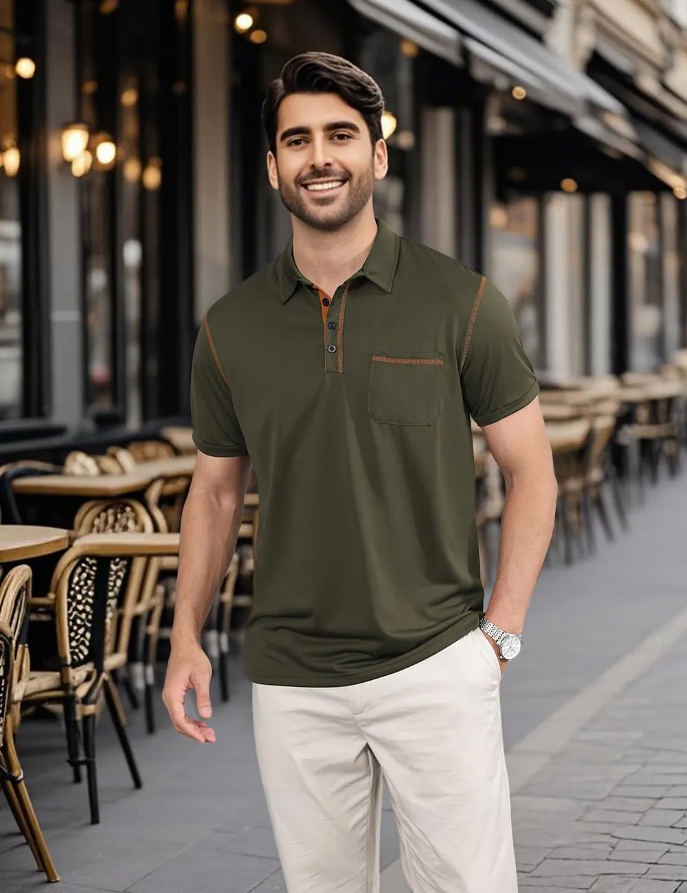 Men's Polo Shirts Short Sleeve Golf Polo T Shirt Lightweight Casual Button Down Shirts Summer Collared with Pocket