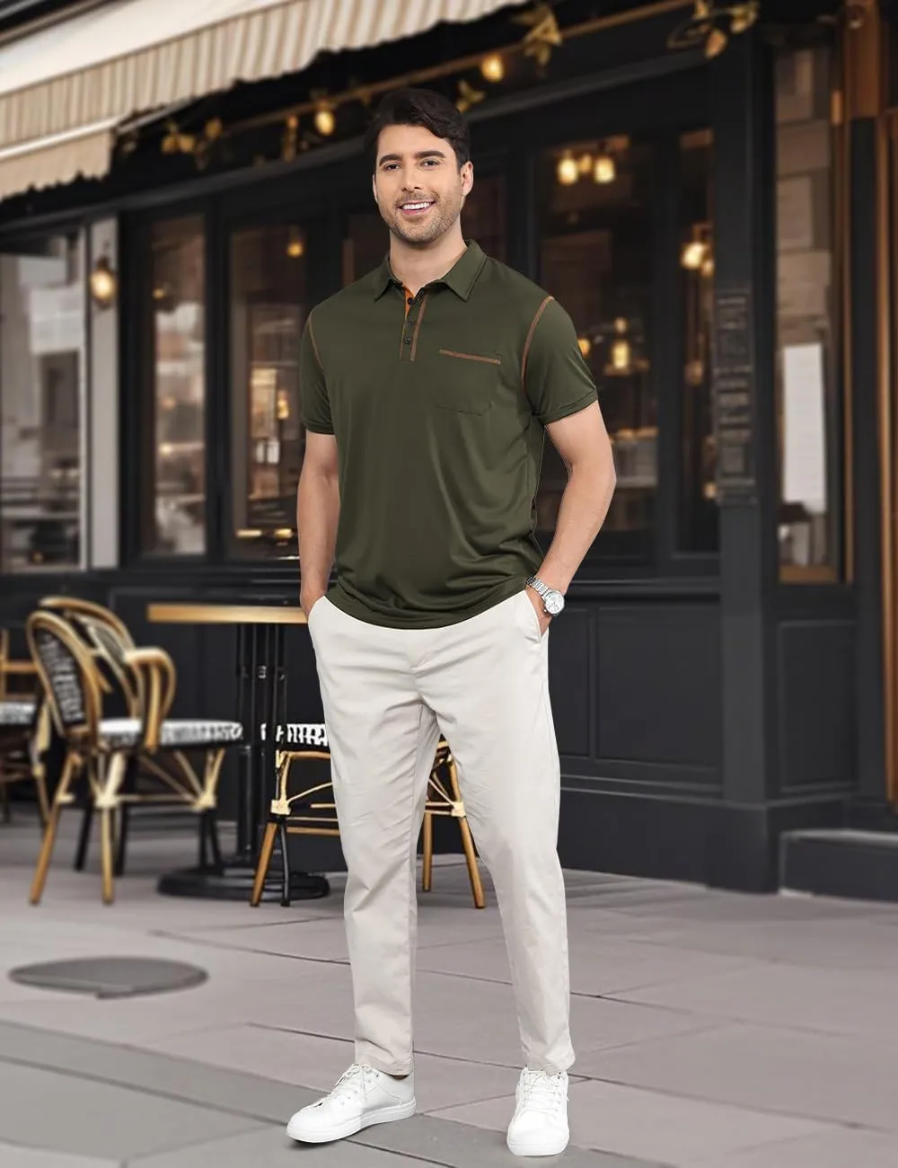 Men's Polo Shirts Short Sleeve Golf Polo T Shirt Lightweight Casual Button Down Shirts Summer Collared with Pocket