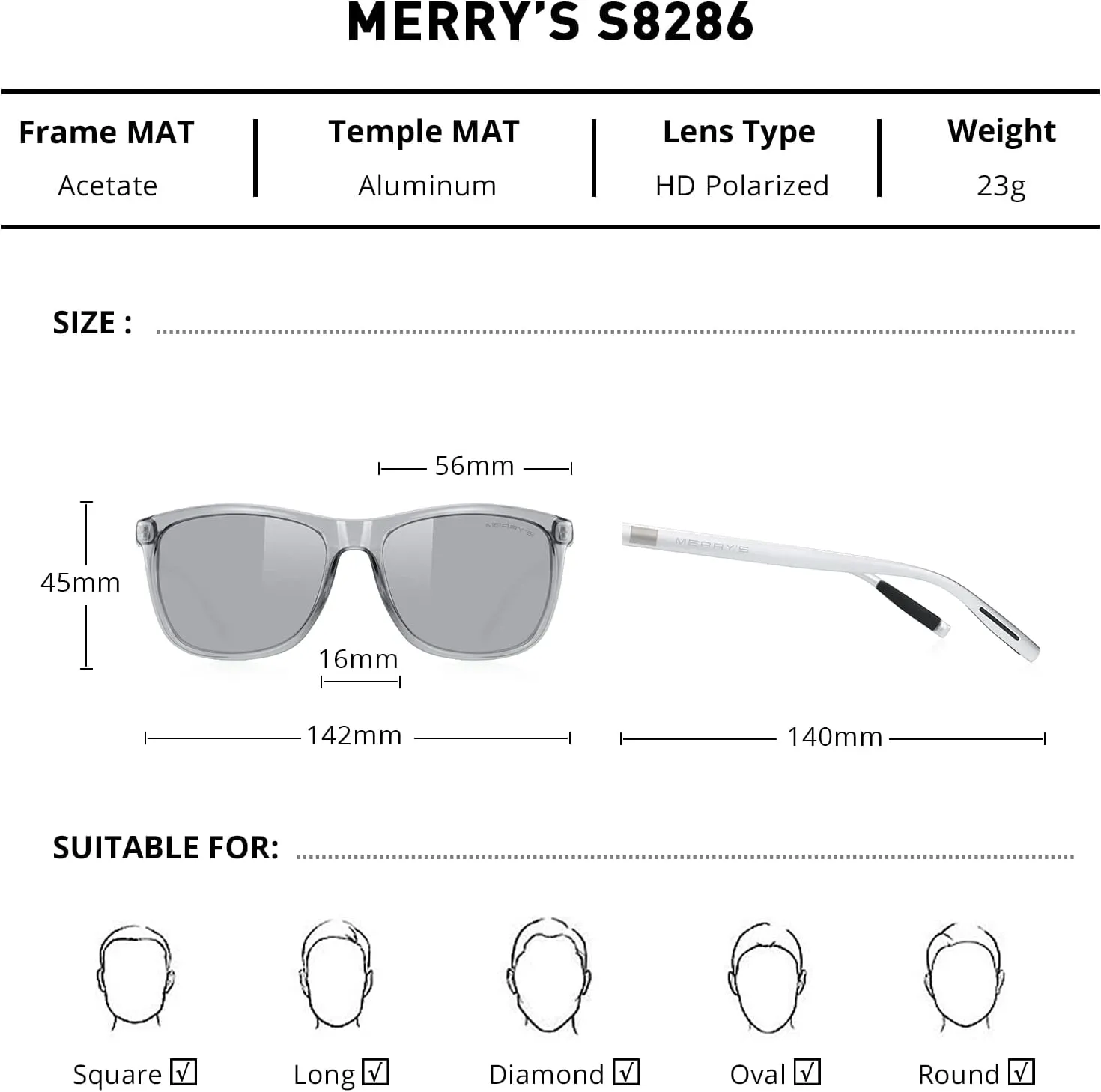 MERRY'S Unisex Polarized Aluminum Sunglasses Vintage Sun Glasses For Men/Women S8286