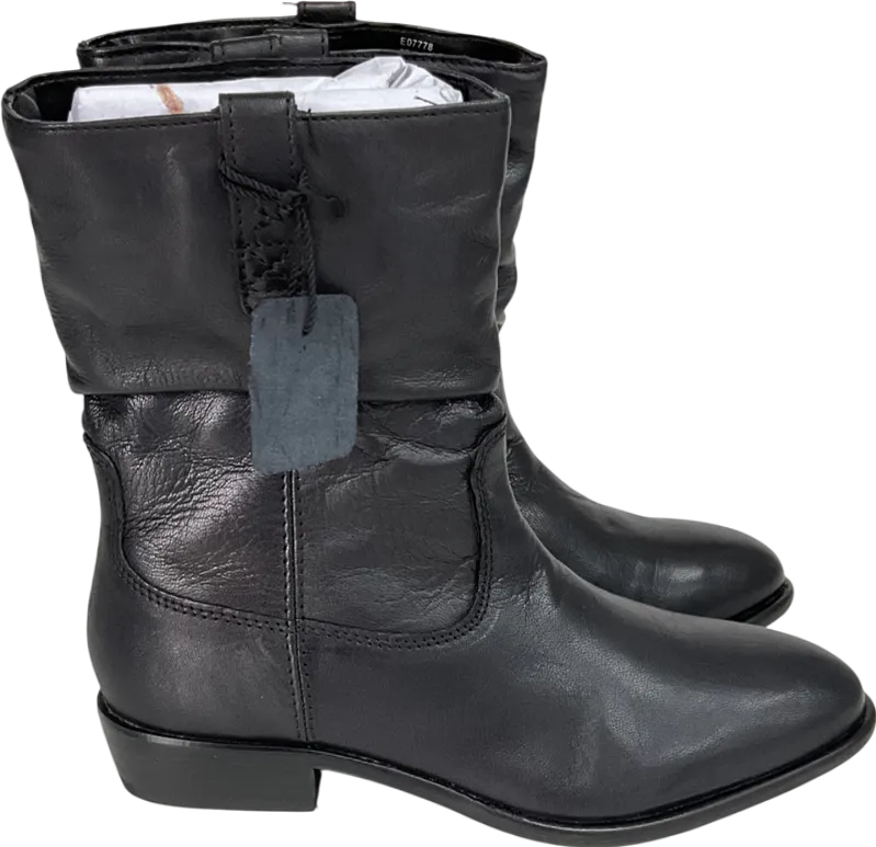 Next Black Leather Standard/wide Fit Forever Comfort Slouch Ankle Boots UK 4 EU 37 👠