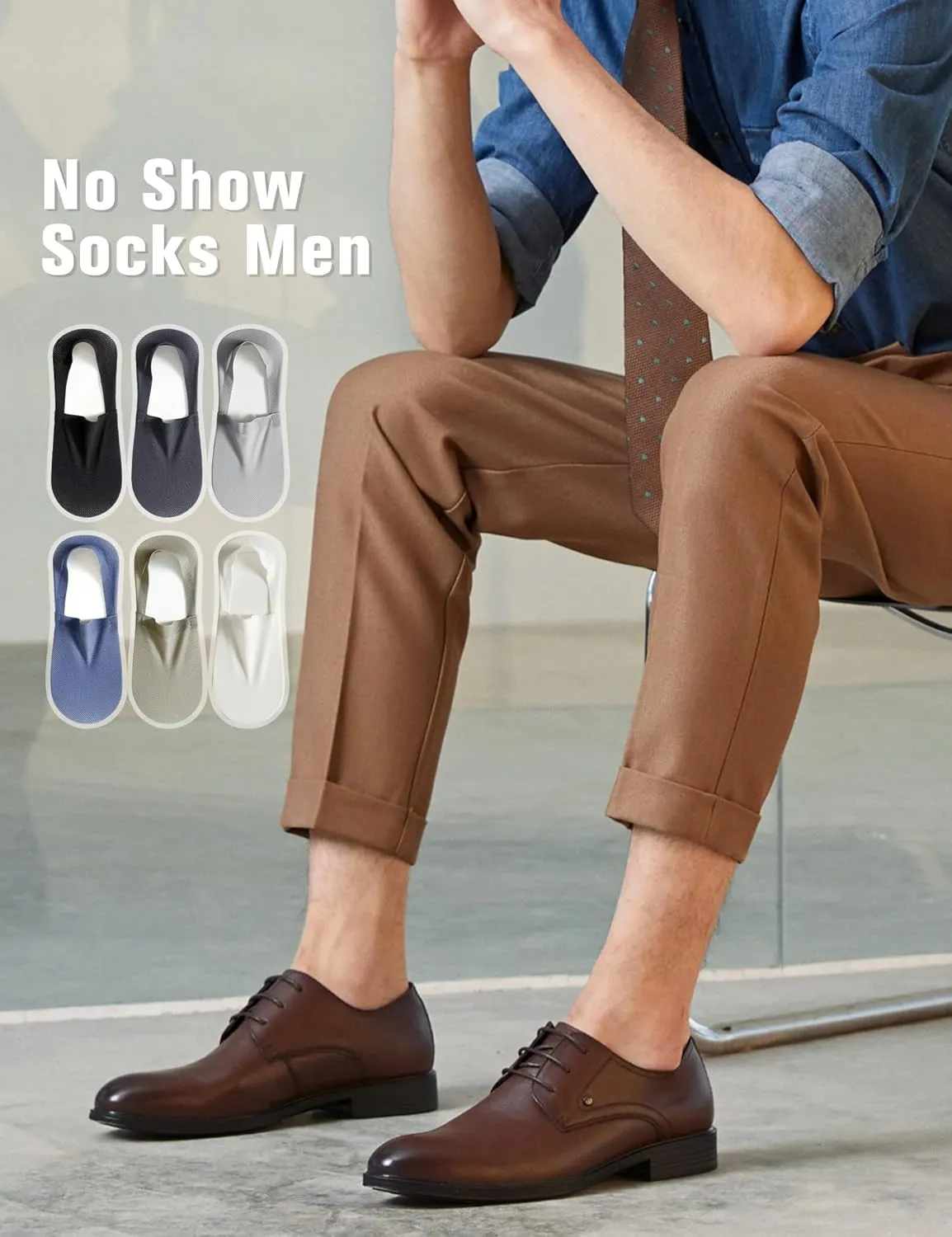 No Show Socks Men - Mesh Fabric, Invisible, Breathable & Anti-Slip Heel Ankle Socks for Daily Wear