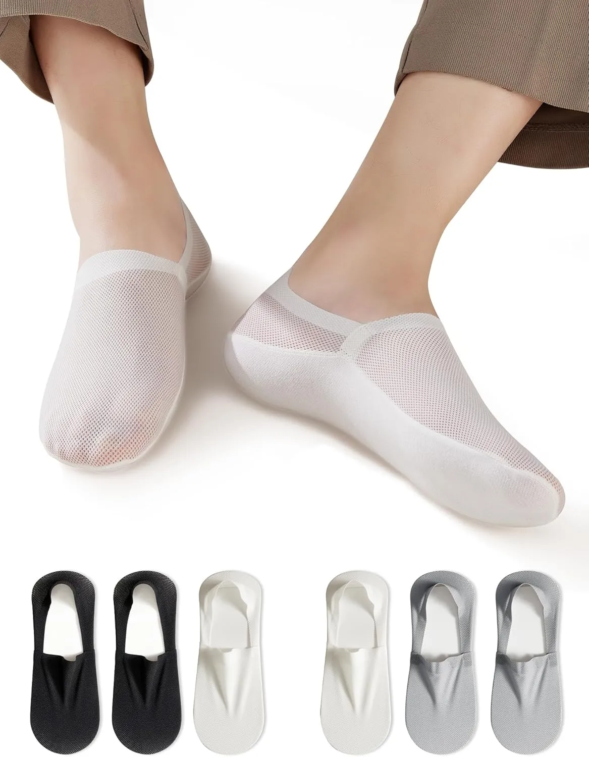 No Show Socks Men - Mesh Fabric, Invisible, Breathable & Anti-Slip Heel Ankle Socks for Daily Wear