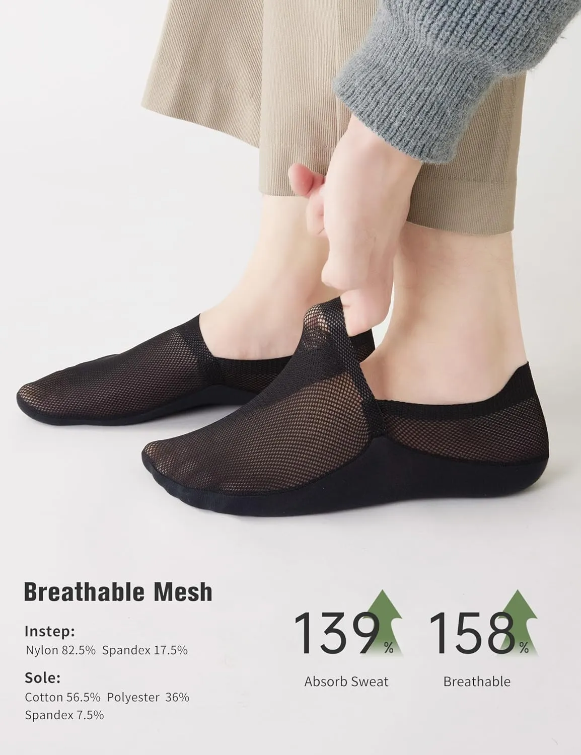 No Show Socks Men - Mesh Fabric, Invisible, Breathable & Anti-Slip Heel Ankle Socks for Daily Wear