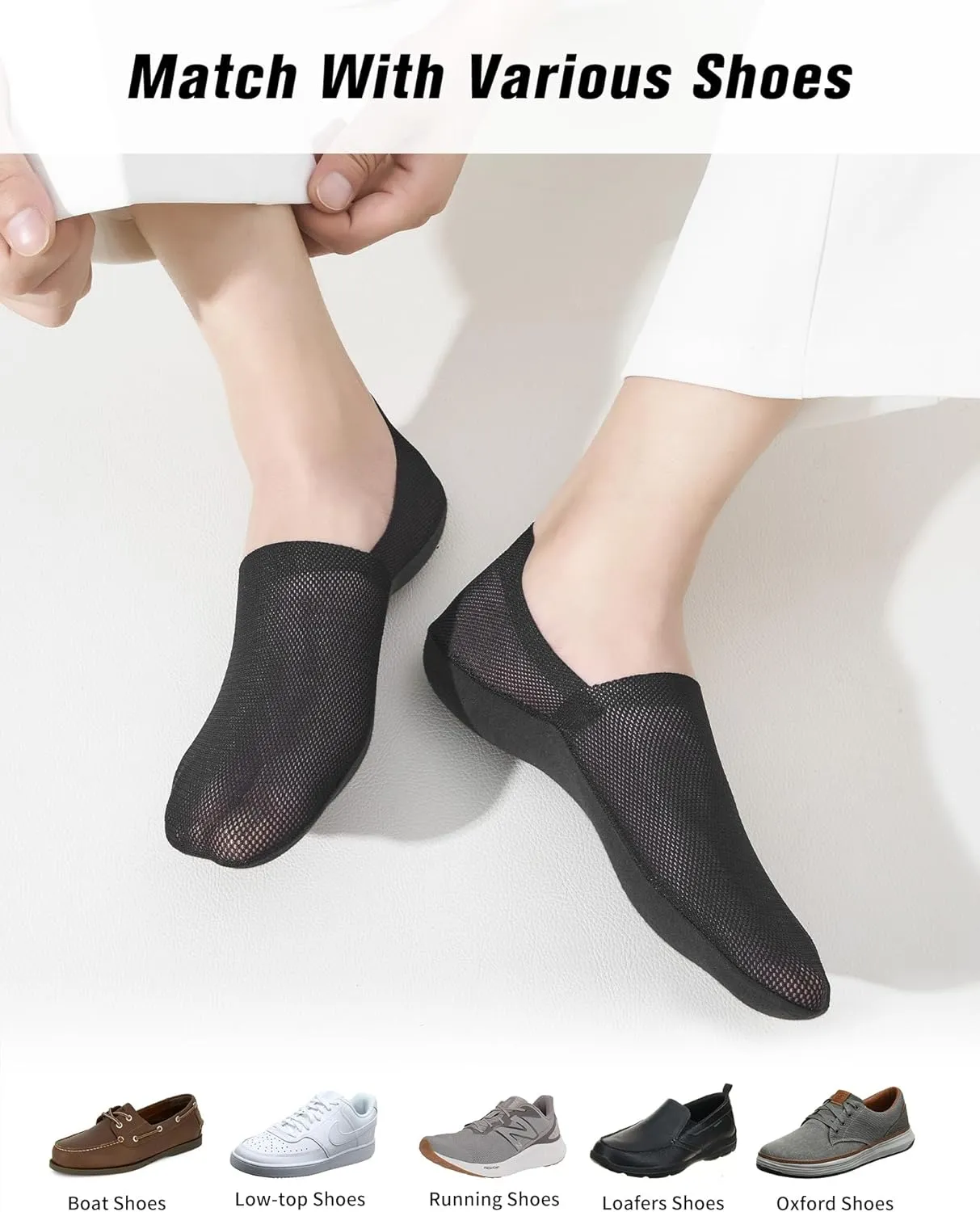 No Show Socks Men - Mesh Fabric, Invisible, Breathable & Anti-Slip Heel Ankle Socks for Daily Wear
