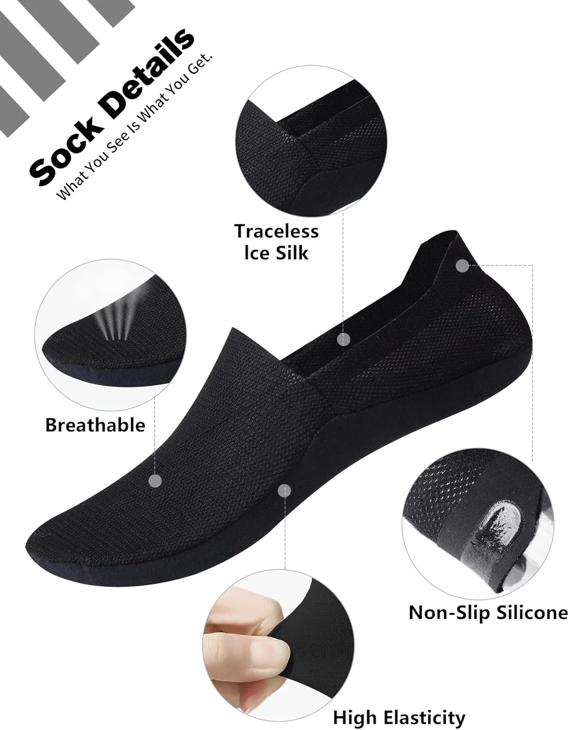 No Show Socks Men - Mesh Fabric, Invisible, Breathable & Anti-Slip Heel Ankle Socks for Daily Wear