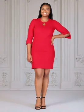 Plus Size Keyhole Three Quarter Sleeve Mini Dress