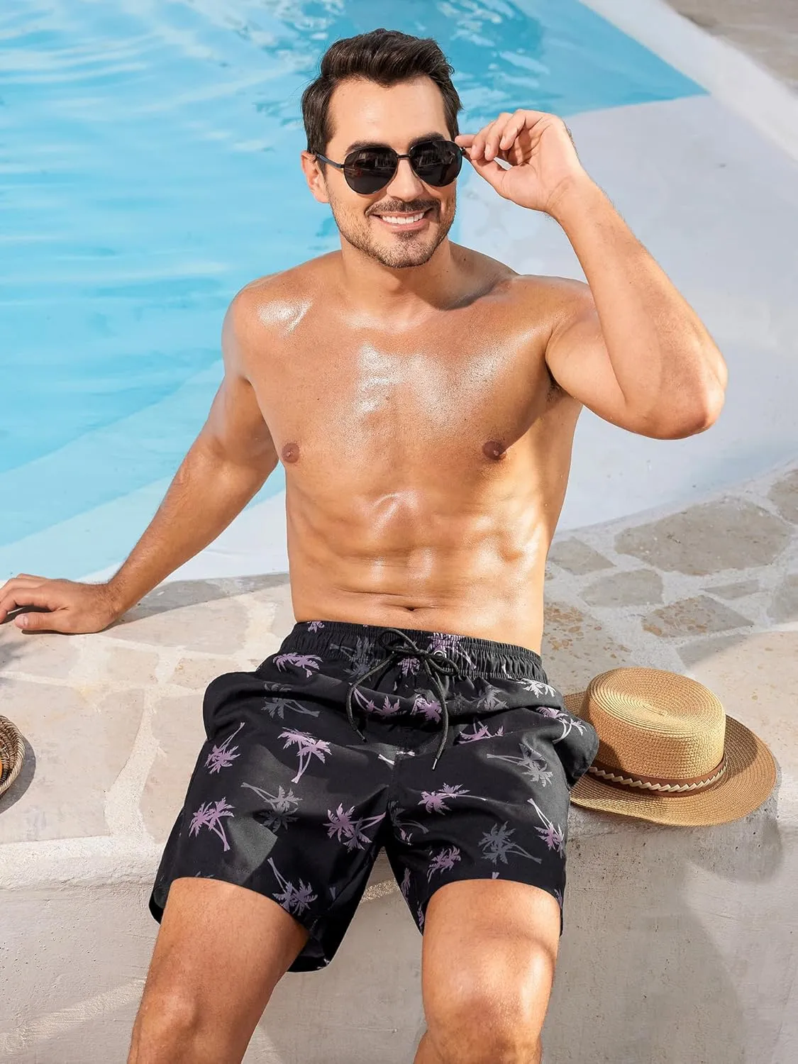 SILKWORLD Mens Swimming Trunks 5 Inch Inseam Swim Shorts Summer Bathing Suit Swimwear Beachwear with Pockets
