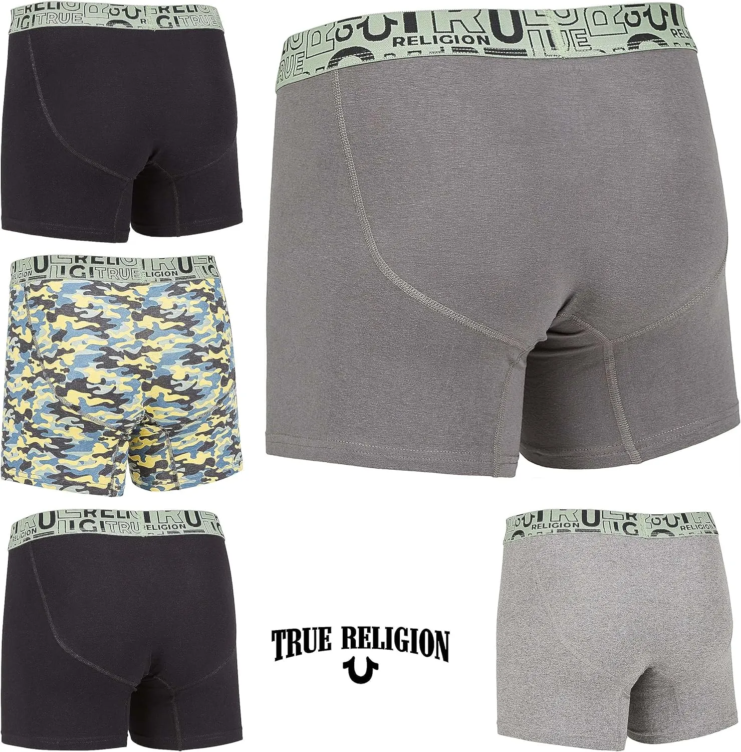 True Religion Cotton Stretch Mens Boxer Briefs, Mens Underwear Pack of 5