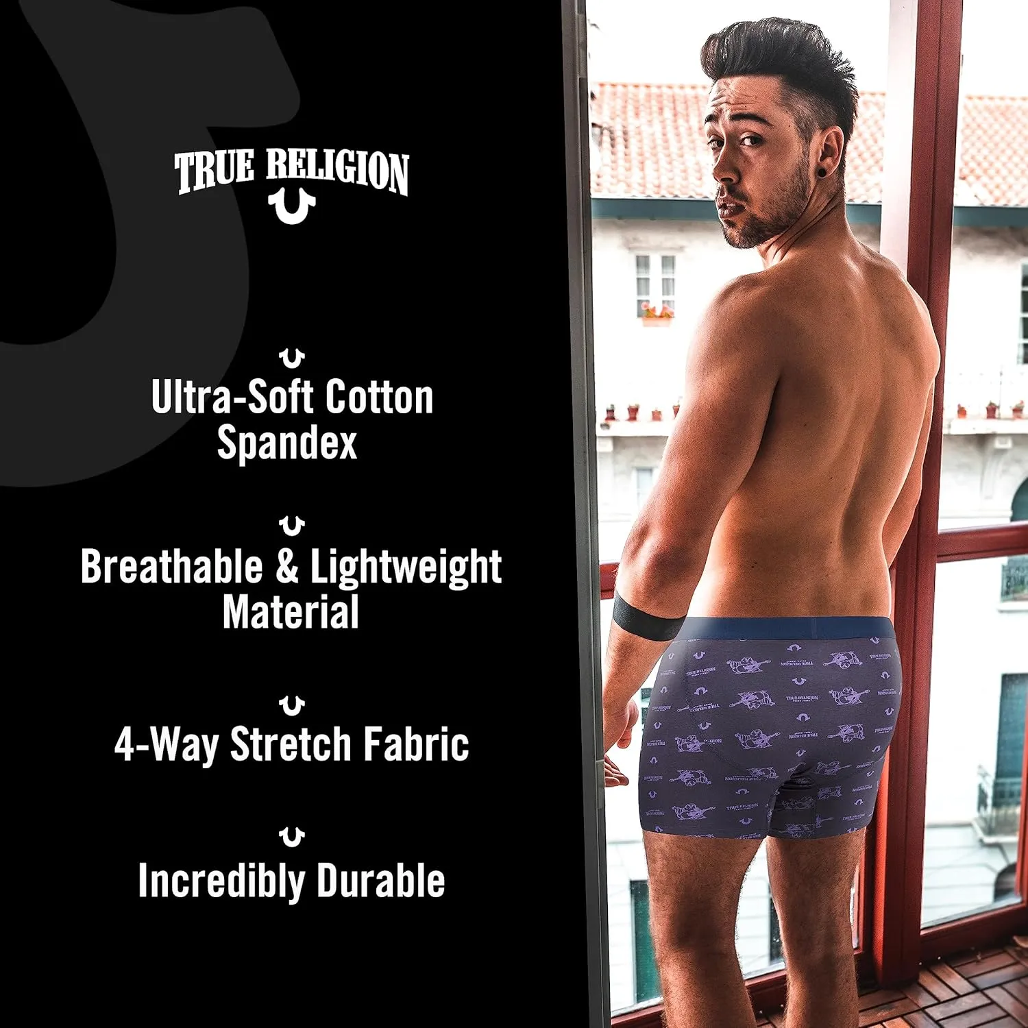 True Religion Mens Boxer Briefs Cotton Stretch Underwear for Men Pack of 4