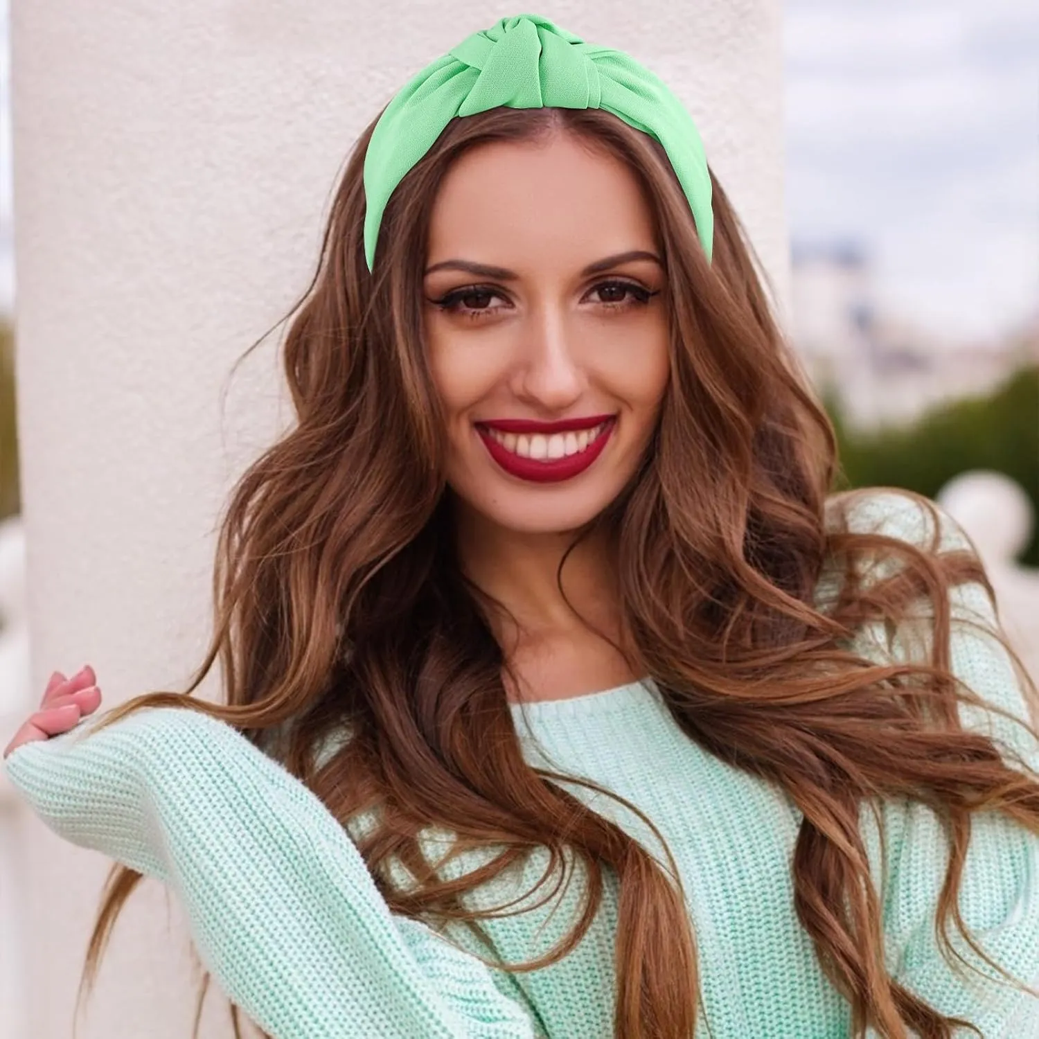 VELSCRUN Green Beige Wide Knotted Headbands for Women Girls Hair 2 Pack Satin Solid Simple Women Fashion Headband Non Slip Head Bands Elastic Hair Band Womens Sisters Hair Accessories