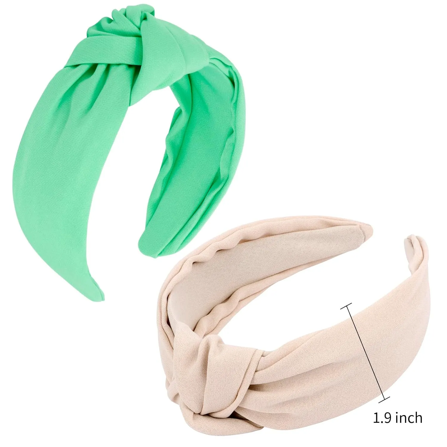 VELSCRUN Green Beige Wide Knotted Headbands for Women Girls Hair 2 Pack Satin Solid Simple Women Fashion Headband Non Slip Head Bands Elastic Hair Band Womens Sisters Hair Accessories