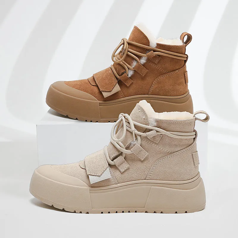 Women Lace-up Suede Leather Waterproof Snow Boots