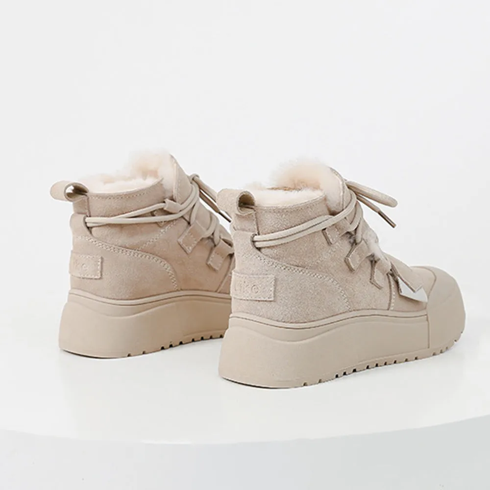 Women Lace-up Suede Leather Waterproof Snow Boots