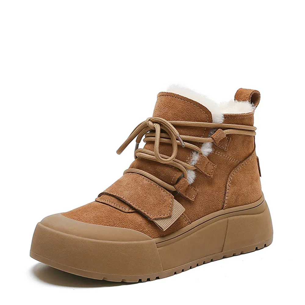 Women Lace-up Suede Leather Waterproof Snow Boots