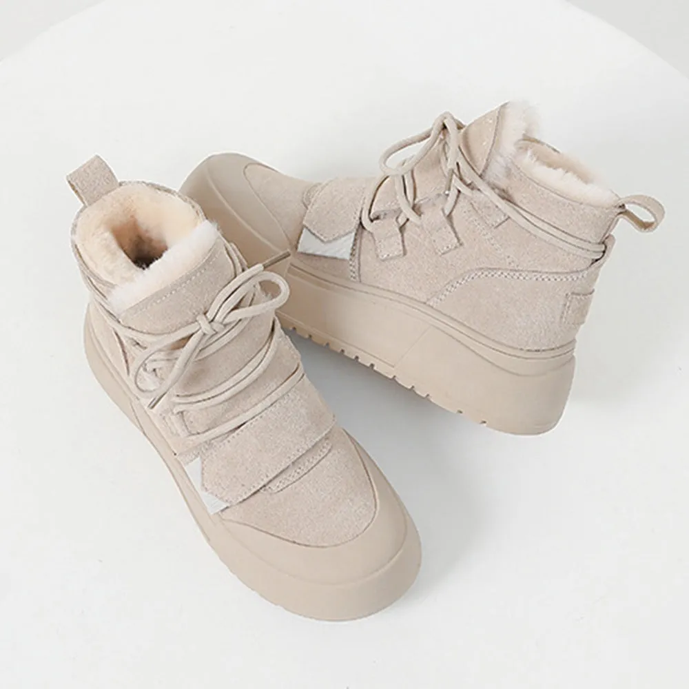 Women Lace-up Suede Leather Waterproof Snow Boots