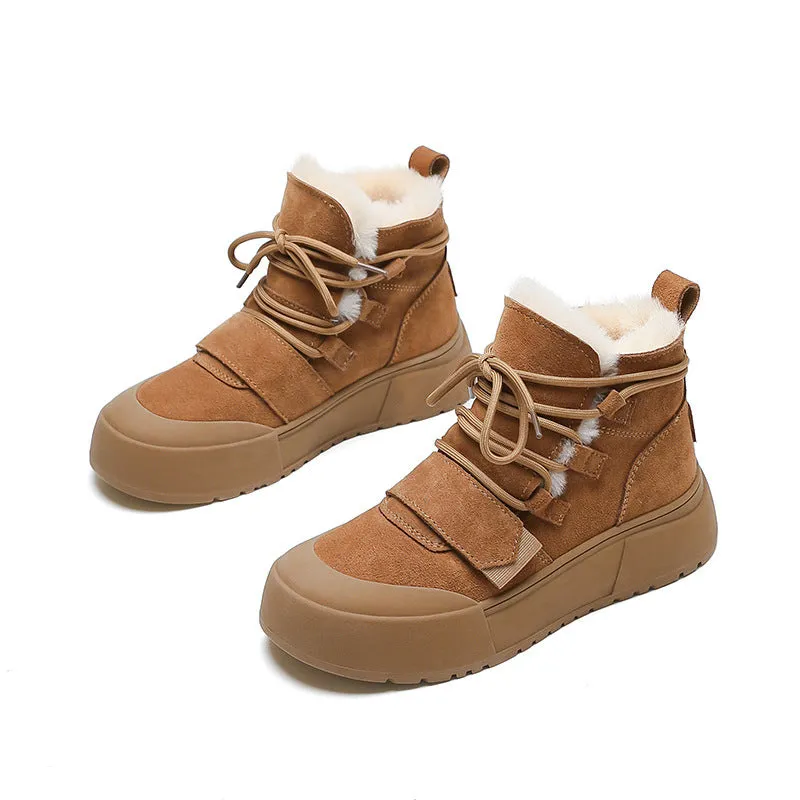 Women Lace-up Suede Leather Waterproof Snow Boots