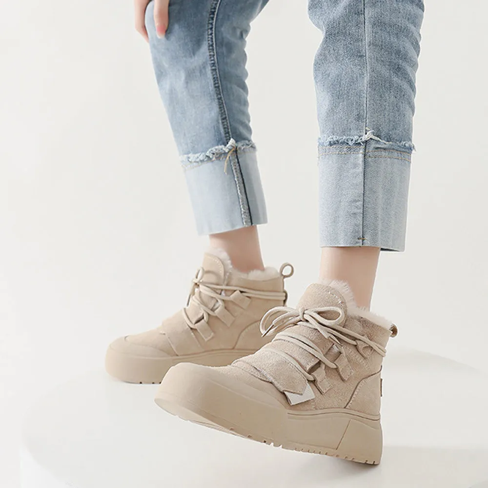 Women Lace-up Suede Leather Waterproof Snow Boots