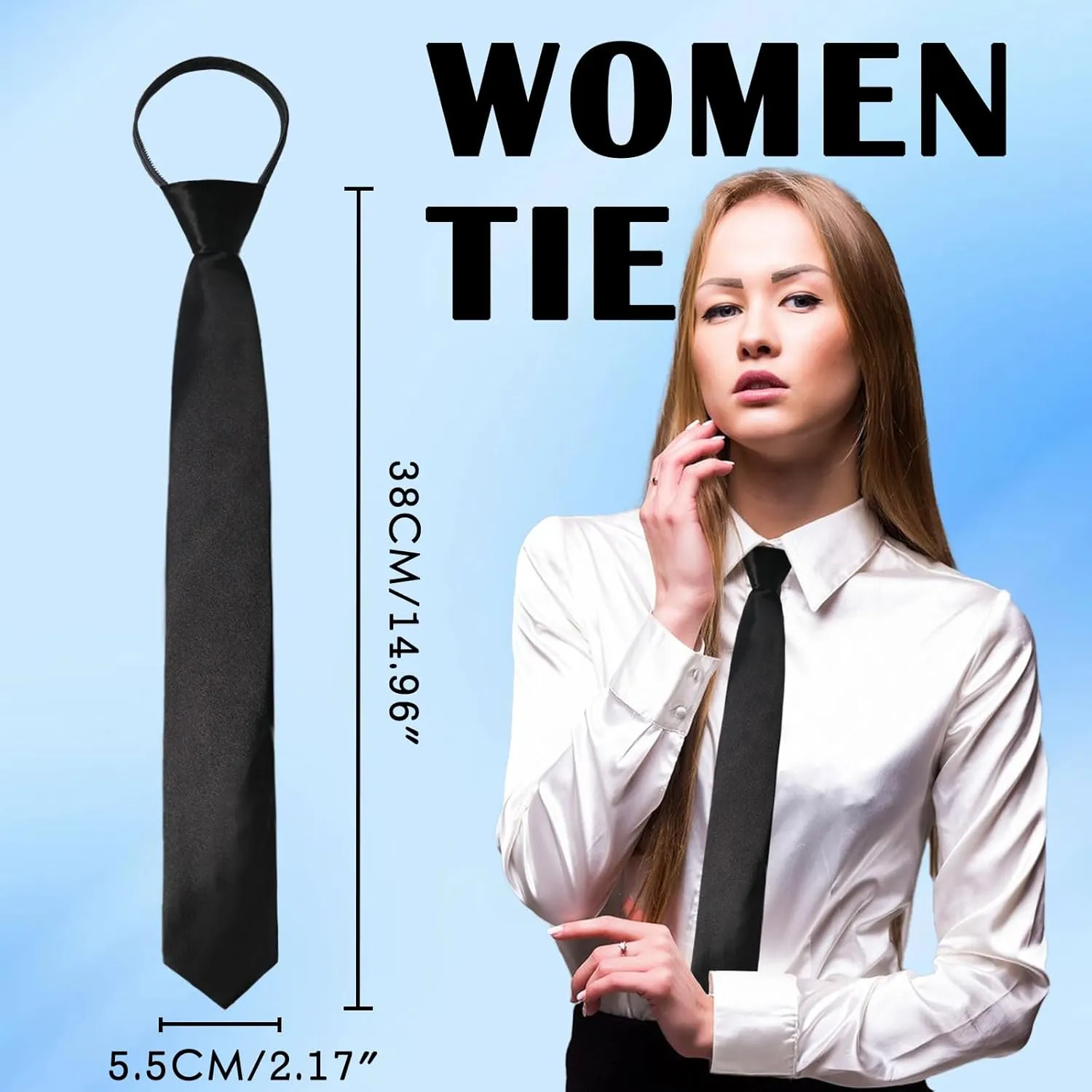 Womens Tie, Pre Tied Black/Red Ties for Women Adjustable Zipper Womens Necktie