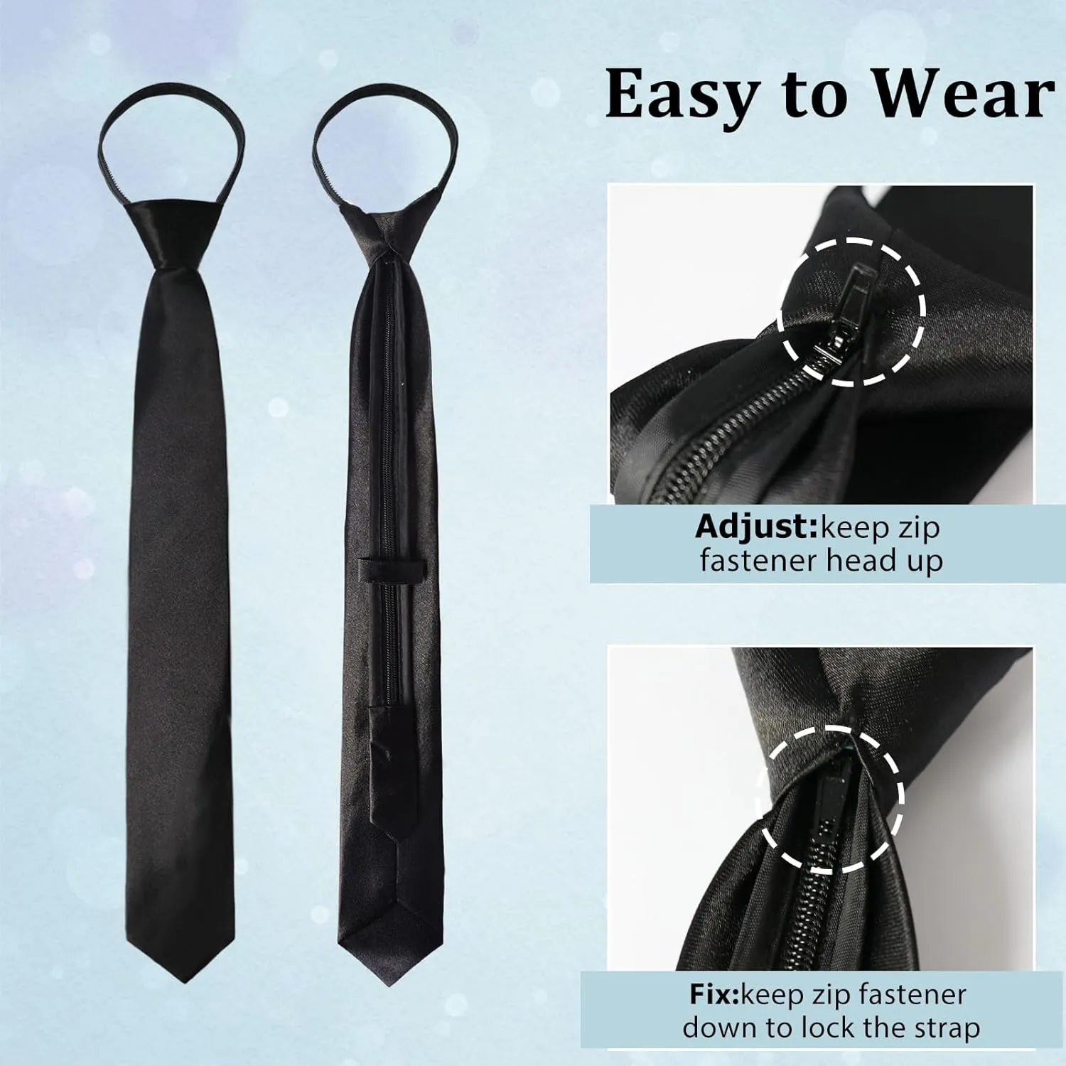 Womens Tie, Pre Tied Black/Red Ties for Women Adjustable Zipper Womens Necktie
