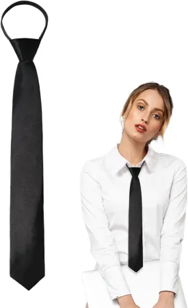 Womens Tie, Pre Tied Black/Red Ties for Women Adjustable Zipper Womens Necktie